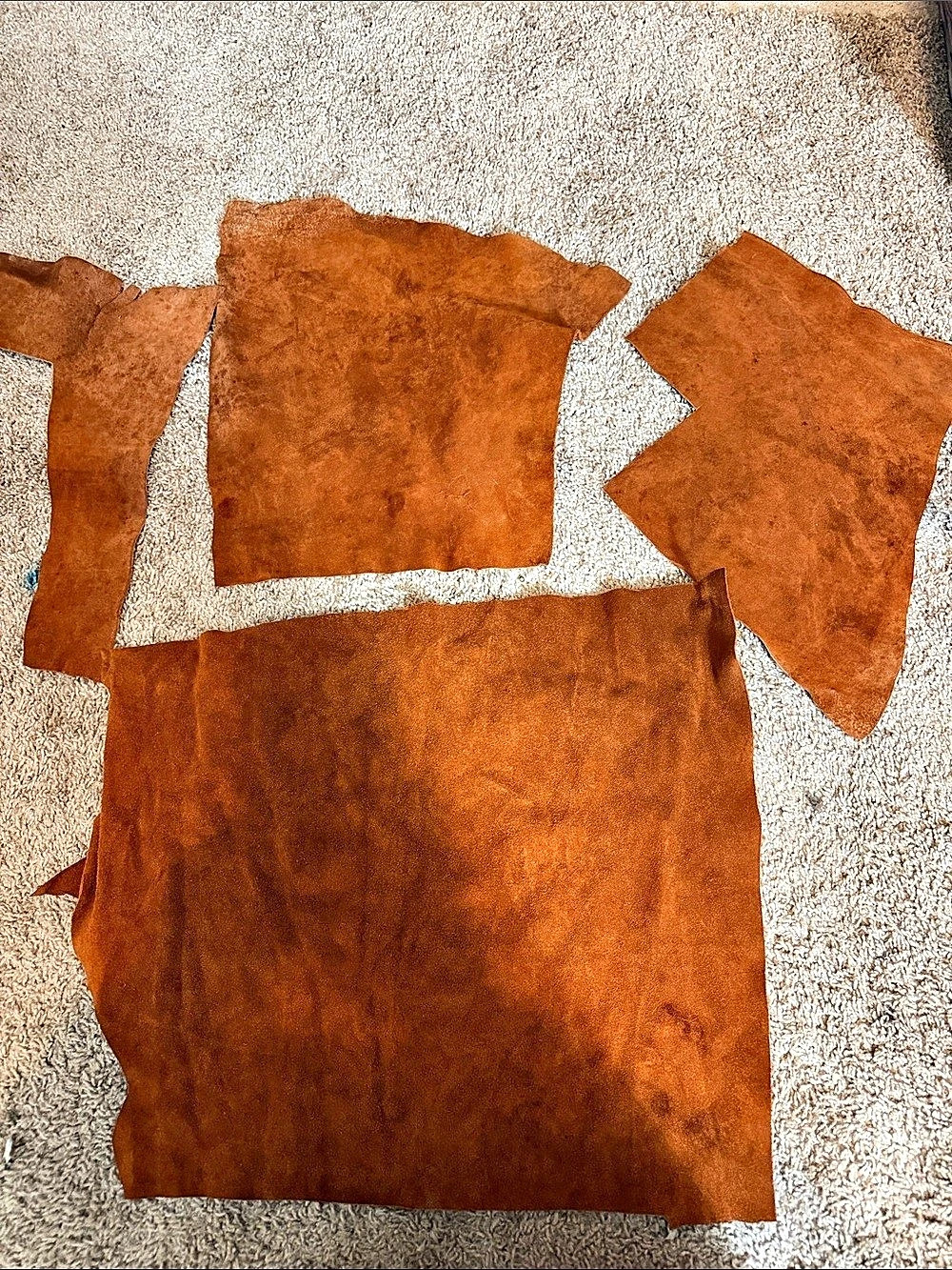 Brown Leather Pieces Craft Supply four pieces of brown cow hide for crafting rea